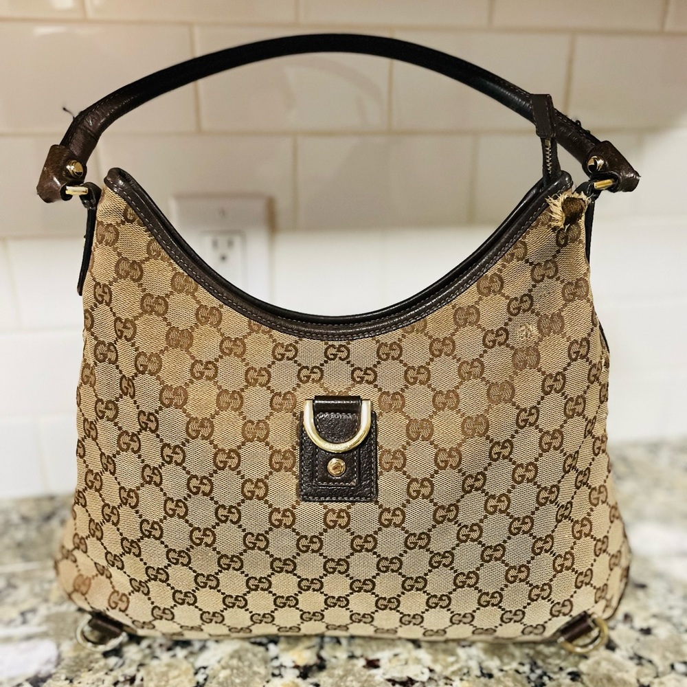 GUCCI Abbey Brown GG Logo D-Ring Bag 💯 AUTHENTIC